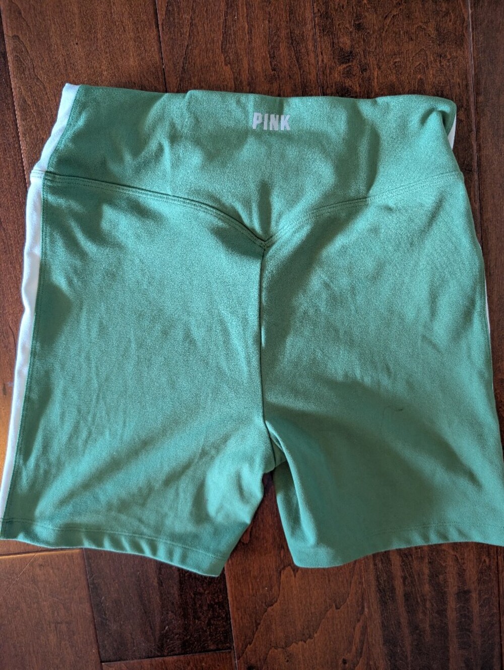 PINK Victoria's Secret Green Bike Shorts with White Side Stripe